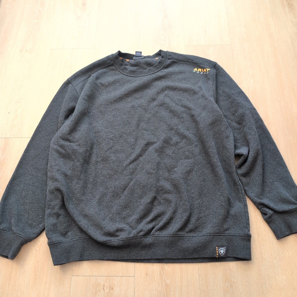 Ariat Rebar Mens XXL Charcoal Heather Grey Crewneck Sweatshirt Workwear Logo